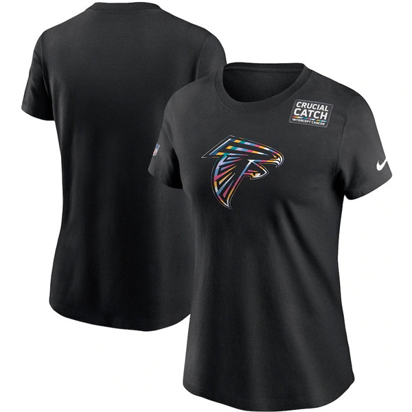 Women's Atlanta Falcons Black NFL 2020 Sideline Crucial Catch Performance T-Shirt(Run Small)